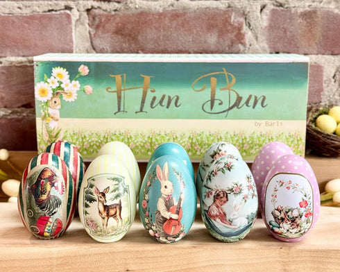 Generic Set 10 Vintage Tin Easter Eggs, of Fillable, Reusable Metal Egg Tins by Baerli