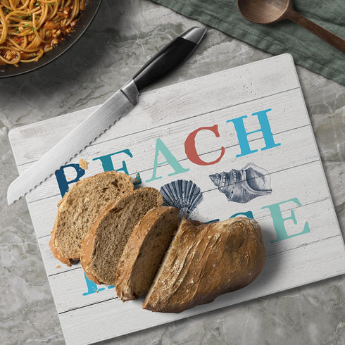 CounterArt Beach House 3mm Heat Tolerant Tempered Glass Cutting Board 10” x 8” - Manufactured in the USA