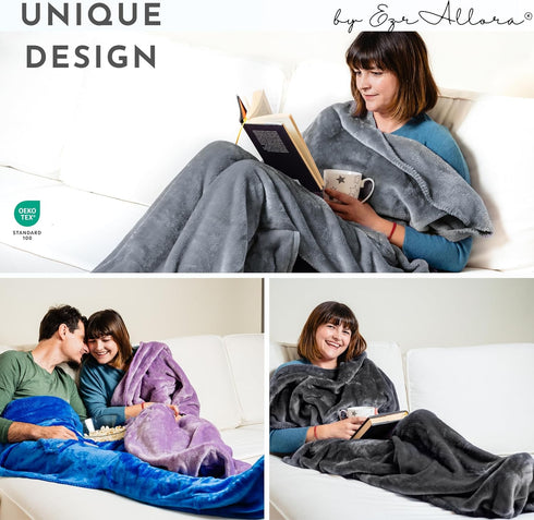 EzrAllora Giant Plush Fleece Lightweight Foot Pocket Blanket -Patent Pending- Premium Gifts for Men Who Wants Nothing