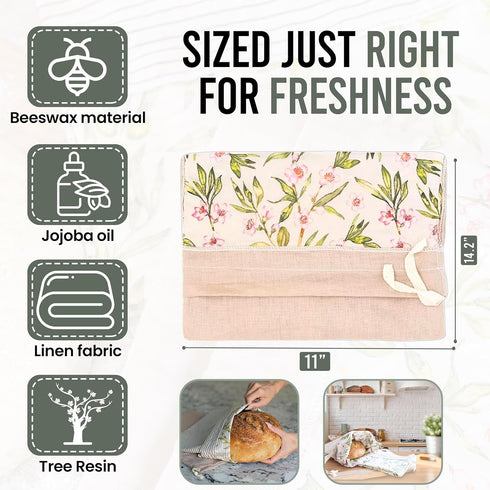 Pack 2 Ark & Aron Reusable Bread Bags - of Beeswax Bread Bags for Sourdough | Linen Bread Bag for Homemade Breads |