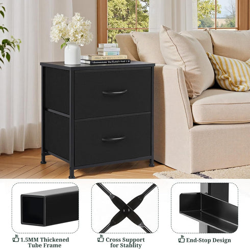 2 Closet, 11.8" 18" 20", Nightstand, Small Drawer Dresser End Table Bedside Furniture, Wooden Top Fabric Bins