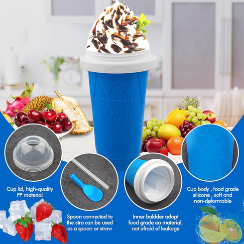 Slushie Maker Cup - DIY Magic Slushy Maker Squeeze Cup, Portable Smoothie Maker for Juices and Ice Cream (Blue)