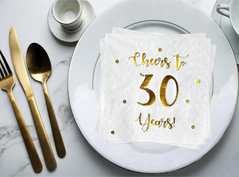 Cheers to 30 Years Cocktail Napkins, Happy 30th Birthday Decorations, 50-Pack