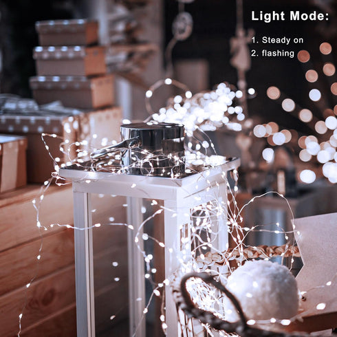 2 Pack 16.4Ft 50 2 Christmas Fairy Lights Battery Operated, LEDs Silver Copper Wire Twinkle Lights with Lighting Modes