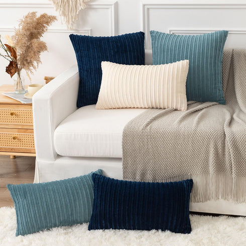 Pack 2 22x22 Inch, Kevin Textile Soft Corduroy Throw Pillow Covers of Plush Striped Decorative Square Cushion Covers