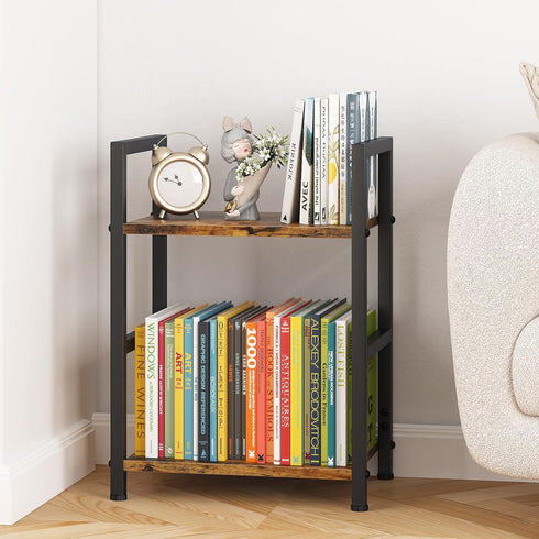 Katrawu 2 Assembly(2 Small Bookshelf for Small Space, Tier Industrial Bookcase,Narrow Book Case Storage Organizer Book