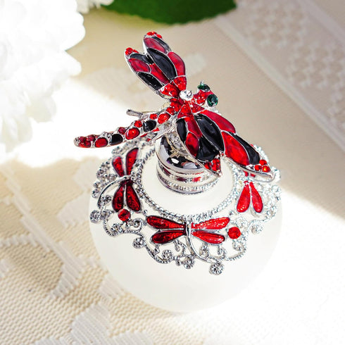 YU FENG 40ml Dragonfly Decorative Glass Perfume Bottle, Jeweled Enameled Crystal Scent Holder