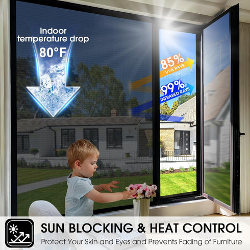 Beautysaid Window Privacy Film See Out Not in,Window Tint for Home One Way Reflective Mirror UV Sun Blocking Heat Control Static Clings Removable House Room Darkening Cover(Tool,17.5 x 78.7 in)