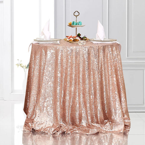 PartyDelight Round Sequin Tablecloth 50 inch Rose Gold for Wedding, Birthday, Bridal, Baby Shower Decorations