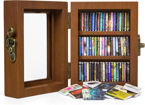 DIIWOODX Anxiety Mini Bookshelf Mini Books with 60PCS Wooden Miniature Book Library for