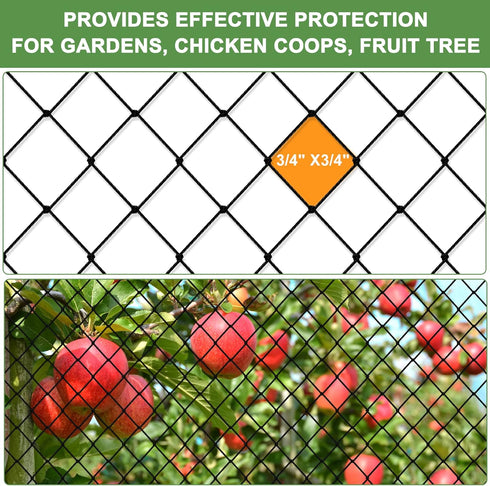 3/4' Bird Netting - Heavy Duty Nylon Net with Mesh for Garden Protection, Chicken Coop and Orchard