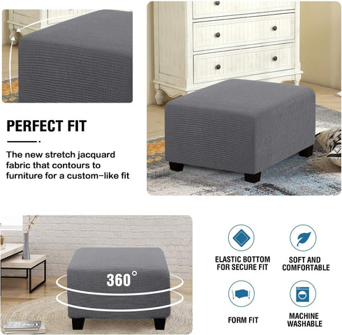 H.VERSAILTEX Square Ottoman Covers Ottoman Slipcovers Folding Storage Stool Furniture Protector Form Fit with Elastic