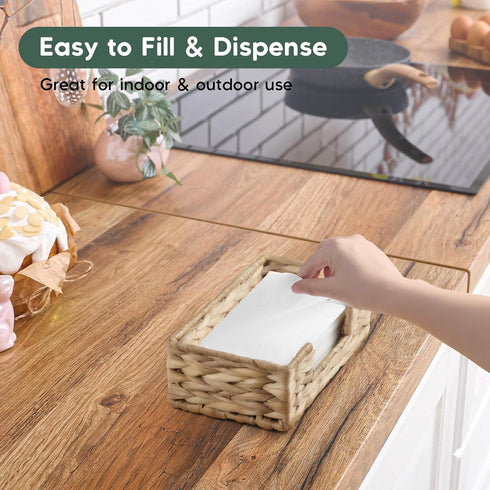 ZMZKKLL Napkin Holder for Bathroom, Woven Wicker Water Hyacinth Guest Towel Holder Tray, Disposable Paper Hand Towel