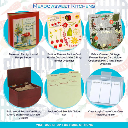 Meadowsweet Kitchens Recipe Card Holder Cookbook Mini 2 Ring Binder Organizer with 25 4 x 6 Cards
