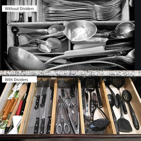 Utoplike 4 pcs Bamboo Kitchen Drawer Dividers, Adjustable Organizers for Kitchen and Bathroom