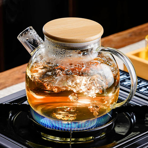 PARACITY 20 OZ Glass Teapot Stovetop, Borosilicate Clear Tea Kettle with Bamboo Lid and Removable Filter Spout