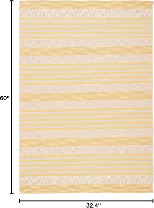 SAFAVIEH Courtyard Collection 2'7" x 5' Gold/Beige CY6062 Stripe Indoor/Outdoor Area Rug - Waterproof Easy-Cleaning