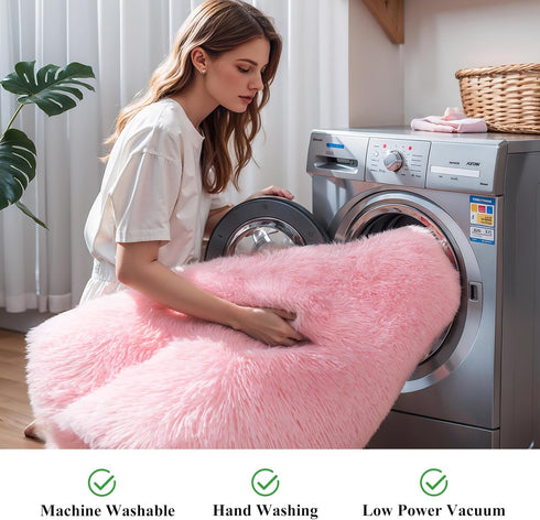 KICHOWUA 5'x8' KCHOWUA Pink Fluffy Area Rug for Girls' Bedroom, Machine Washable Plush Pastel Shag Rug, Large Soft
