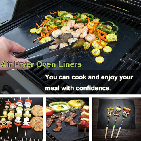SP101 Fryer Oven Liners, 4 Pack Black 12"x12" Heat Resistant, Non-Stick Baking Mats Compatible with Ninja Foodi Air,