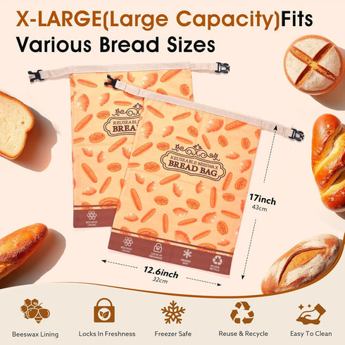 1 Pack Beeswax Bread Bags for Sourdough Homemade Bread, XL Cotton Lining Sourdough Reusable Natural Beeswax Bread