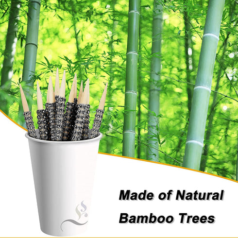 32 PCS Bling Candy Apple Bamboo Sticks, Caramel Apple Wooden Pointed Skewers with Rhinestones Diamond Mesh Wrap, Fruit