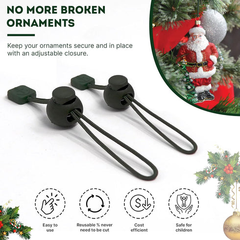 ORNAMENT ANCHOR Heavy Duty Christmas Tree Ornament Hooks for Small & Large Ornaments - Green, 24 Count - No-Slip Xmas