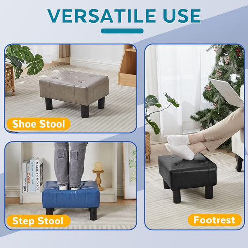Small Foot Stool Ottoman, Faux Leather Footstool Ottoman Foot Rest for Couch, Rectangle Footstools and Ottomans Small