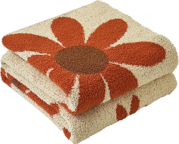Brnabiou Ultra Soft Cozy Daisy Sunflower Knitted Throw Blanket Fluffy Microfiber Checkerboard Bed