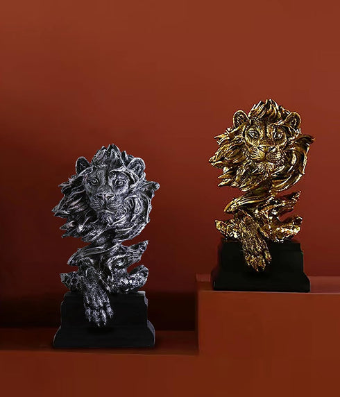 Dlfghos (2 Lion Head Statue Decor Lion Sculpture for Home, Office, Bookshelf, Desk, Living Room, Barn - Decorative Art