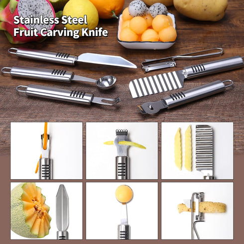 Stainless Steel Fruit Carving Knife Set, 5 Pack Vegetable Engraving Blades for Kitchen