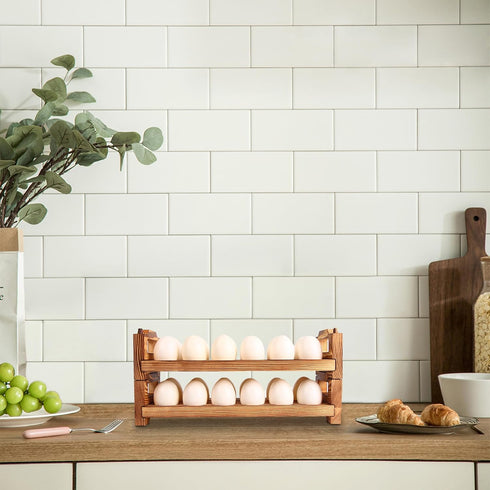 CVHOMEDECO. Wooden Egg Holder, Fresh Egg Collecting Rack for Countertop, Stackable with 24 Eggs, Home Kitchen
