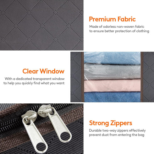 Lifewit 6 Pack Foldable Clothes Storage Bag with Clear Window for Sweaters, Coats, T-shirts, Blankets - Gray