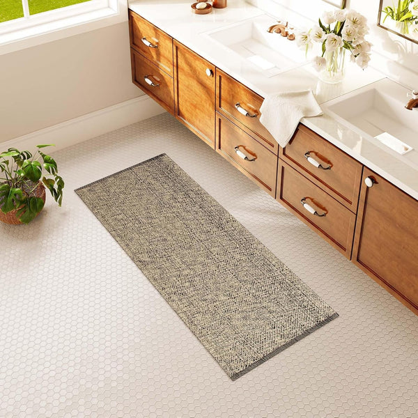 LEEVAN Washable Runner Rug 2'x5': Natural Hand-Woven Reversible Entryway Rug, Cotton Modern Bedroom Farmhouse Rug