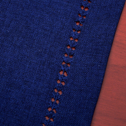 Grelucgo Handmade Solid Navy Blue Hemstitch Table Runner, 14 x 48 Inch