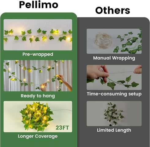 23 73 Vine with Fairy Lights, FT LED Ivy Leaf Lights Indoor Plug in, Fake Vine String Lights for Bedroom, Dorm, Wall