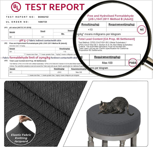 4 Dia.12-14" Grey-Set 4 BUYUE Pcs Bar Stool Covers, Luxury Fabric Round Stretchy Crease-Resistant Washable Jacquard