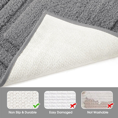 HOMEIDEAS 2 Piece Bathroom Rugs Set, Super Soft Non-Slip Microfiber U-Shaped Toilet Bath Mat, Machine Washable Grey
