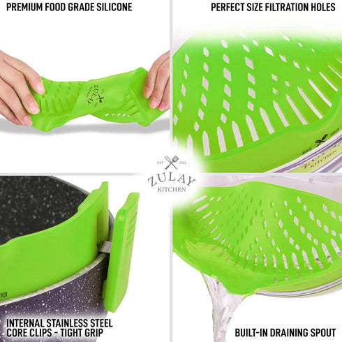 Adjustable Silicone Strainer for Pots, Pans & Bowls, Heat-Resistant by Zulay Kitchen