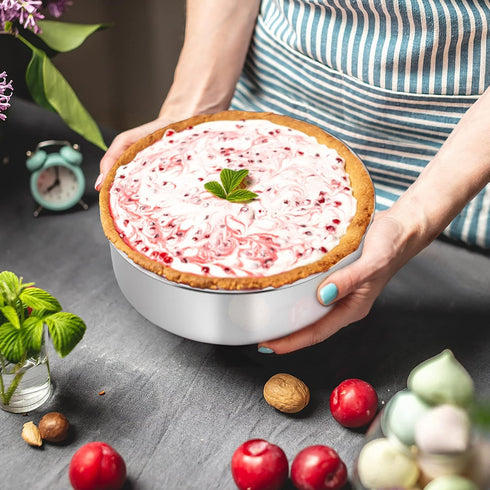TeamFar Cake Pans, 2 PCS Stainless Steel Round 8 x 3 Inch Deep Baking Pans for Wedding & Birthday, Non-Toxic & Heavy