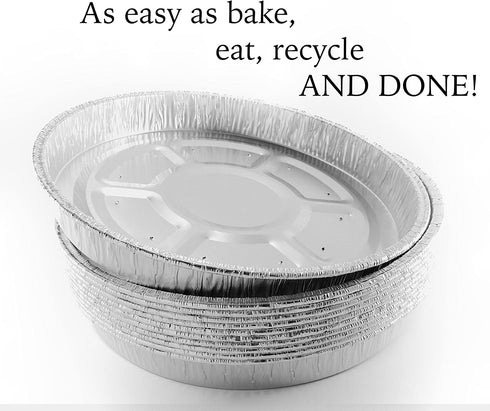 9" Aluminum Foil Pie Tins (25 Pack) - Disposable Round Foil Pans for Baking, Cooking, Freezer Safe, Perfect for Quiche,