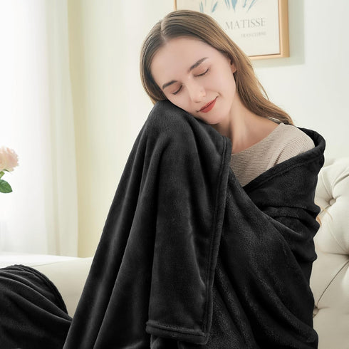 BEDELITE Fleece Blankets Queen Size, Luxury Plush Cozy Fuzzy Black Blanket 90x90 Inches, Super Soft Warm Lightweight