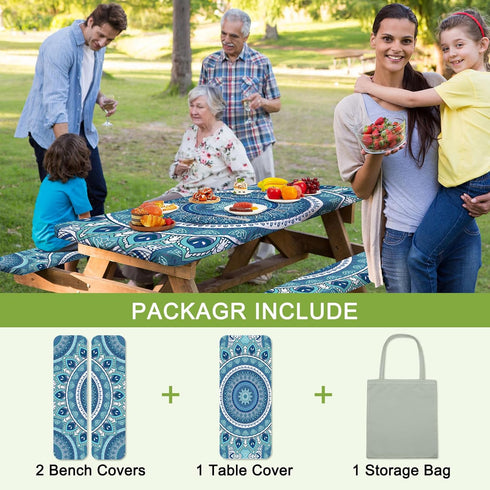 pickyNproud Picnic Table Cover with Bench Covers Camping Tablecloth with Storage Bag Windproof Waterproof Picnic Table