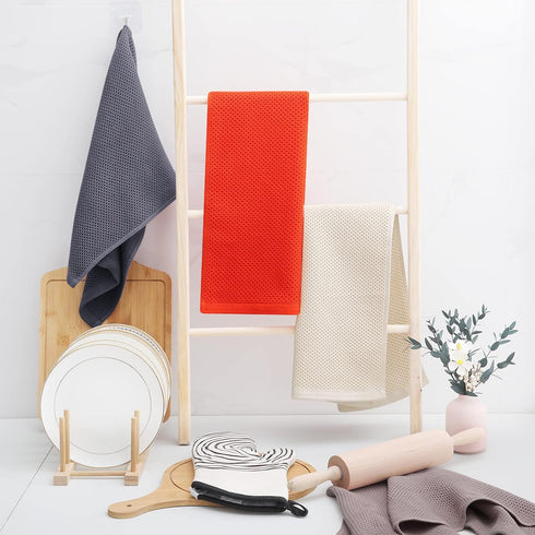 Homaxy 100% Cotton Waffle Weave Kitchen Dish Towels, Ultra Soft Absorbent Quick Drying Cleaning Towel (13 x 28 Inches,