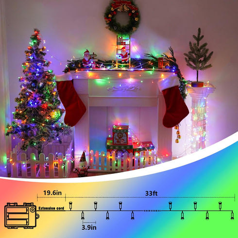 2 Pack 33ft 100 8 YEGUO Battery Operated String Lights, Each LED Twinkle Fairy Lights Outdoor Waterproof, Modes Clear