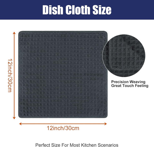 Homaxy Premium Microfiber Waffle Weave Kitchen Dish Cloths, 12 x 12 Inch Ultra Absorbent - 6 Pack Dark Grey