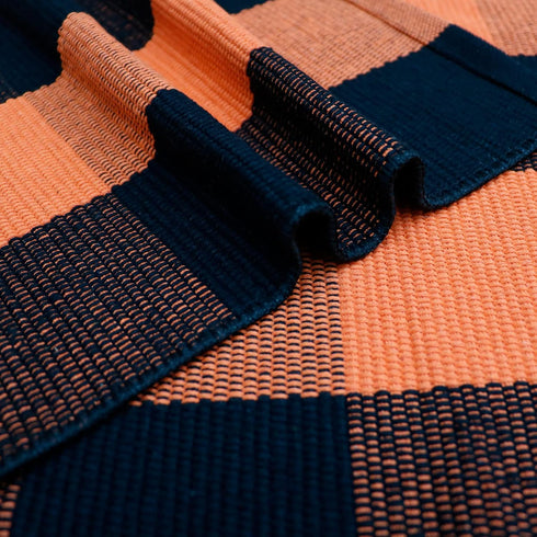 Cotton Orange and Black Plaid Rug - 27.5''x43'' Hand-Woven Washable Decorative Mat for Fall Outdoor Entryway