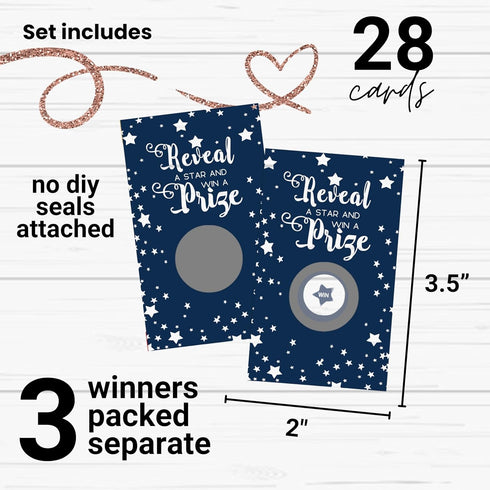 Paper Clever Party Blue Twinkle Star Bridal Shower Games Pack, 28 Scratch-Off Raffle Cards for Wedding & Engagement
