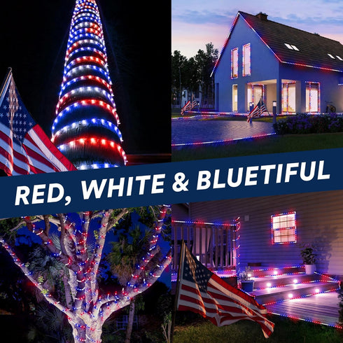 WYZworks 108LEDs 10ft LED USA Patriotic American Red White Blue Outside Rope Lights, Outdoor ETL Certified Waterproof Permanent 360 Degree Light, Flexible Tube, Connectable, Palm Tree Exterior by WYZworks