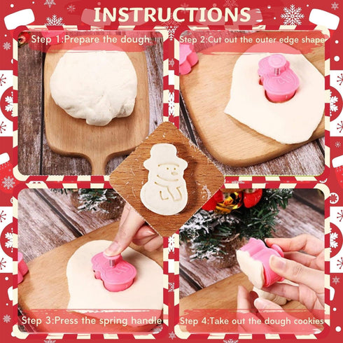 KAISHANE Christmas Themed MINI Cookie Cutter Embossing Mold Set, 8Pcs Plastic Spring Die Biscuits Pastry Cutter