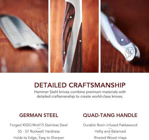 Hammer Stahl 3.5 Inch Paring Knife | Versatile Small Kitchen Knife for Garnishing, Peeling, & More | Ergonomic